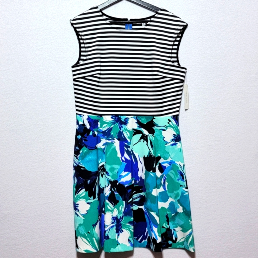 NWT Sandra Darren Striped‎ Floral Dress SIZE 12. #767
